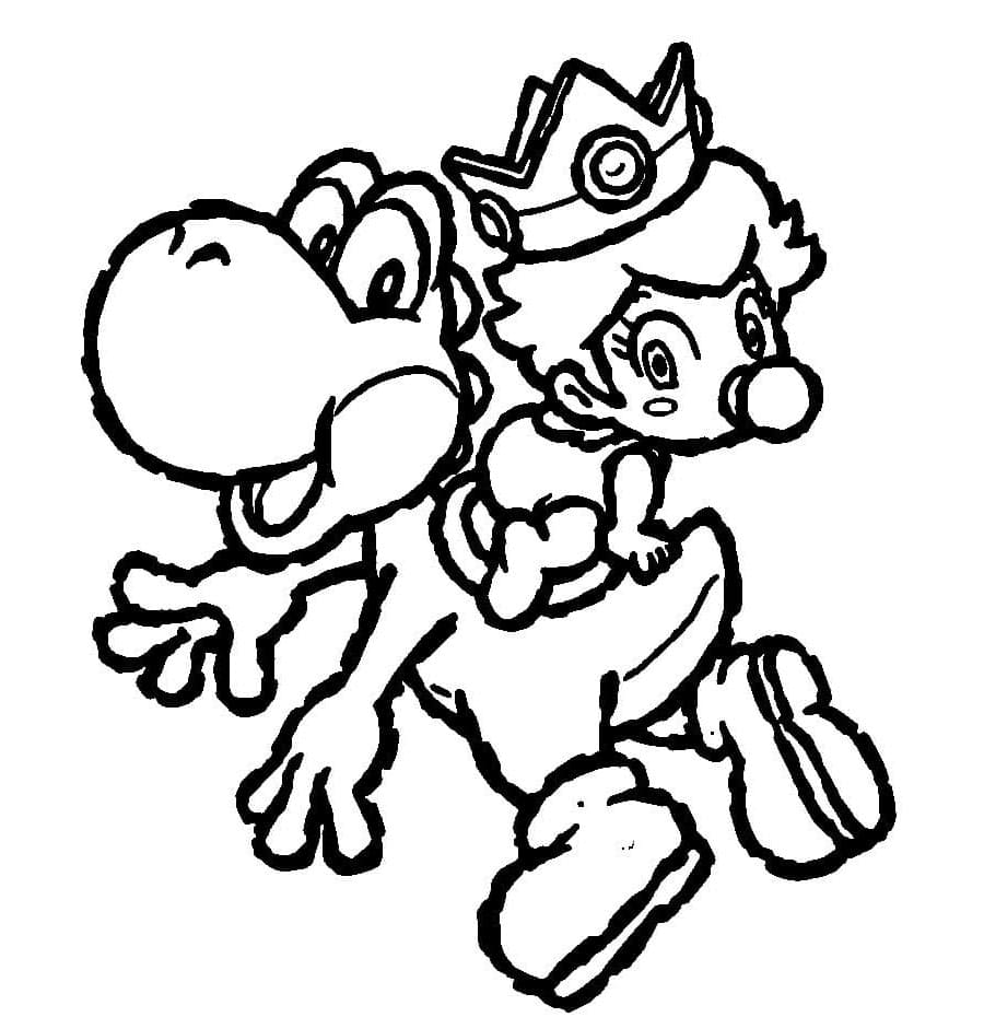 Yoshi's Wonderland Adventure with Baby Peach Coloring Page