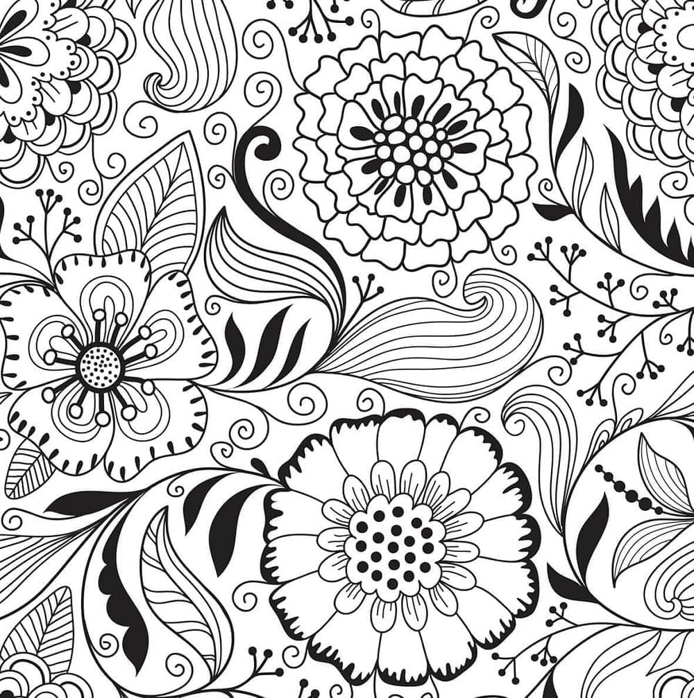 Abstract Pattern with Flowers Printable Coloring Page