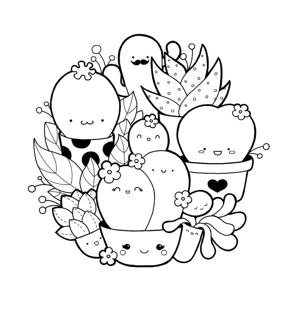 Adorable Cacti Printable Coloring Page