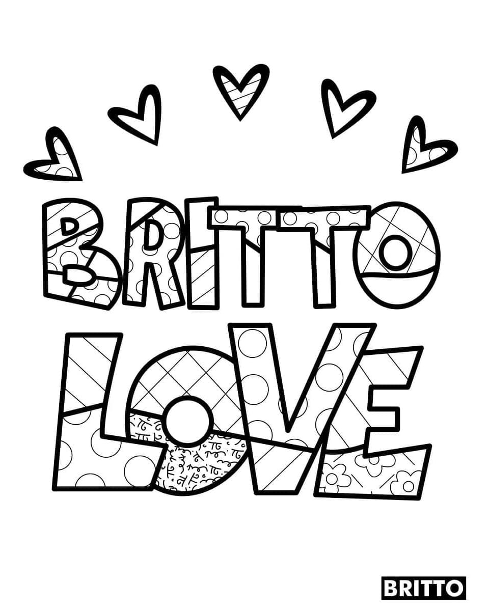 Britto Love by Romero Britto Printable Coloring Page