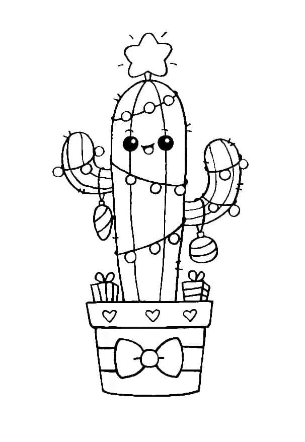 Cactus Christmas Tree Printable Coloring Page