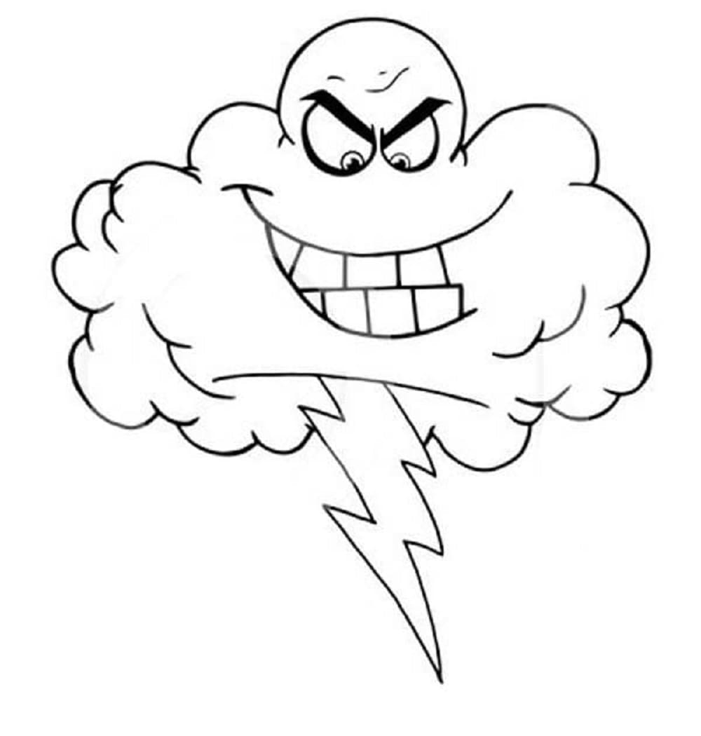 Cartoon Thunder Cloud Printable Coloring Page