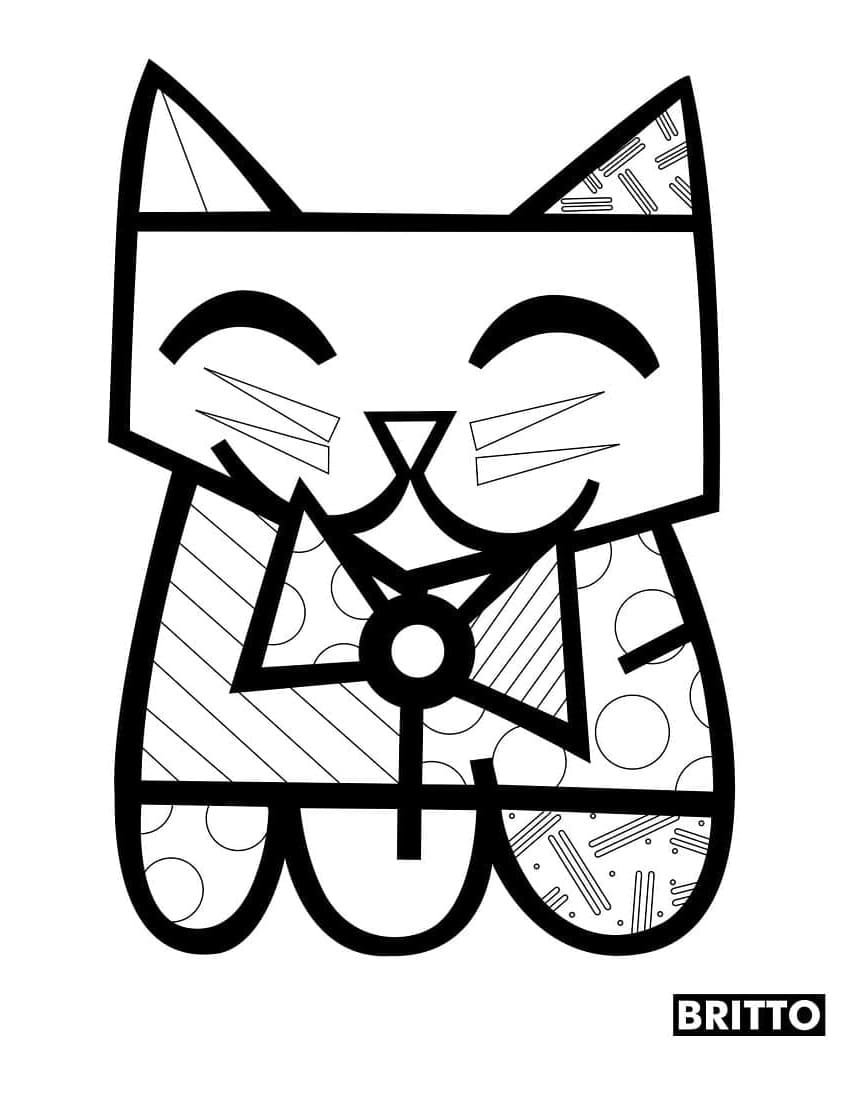 Cat by Romero Britto Printable Coloring Page