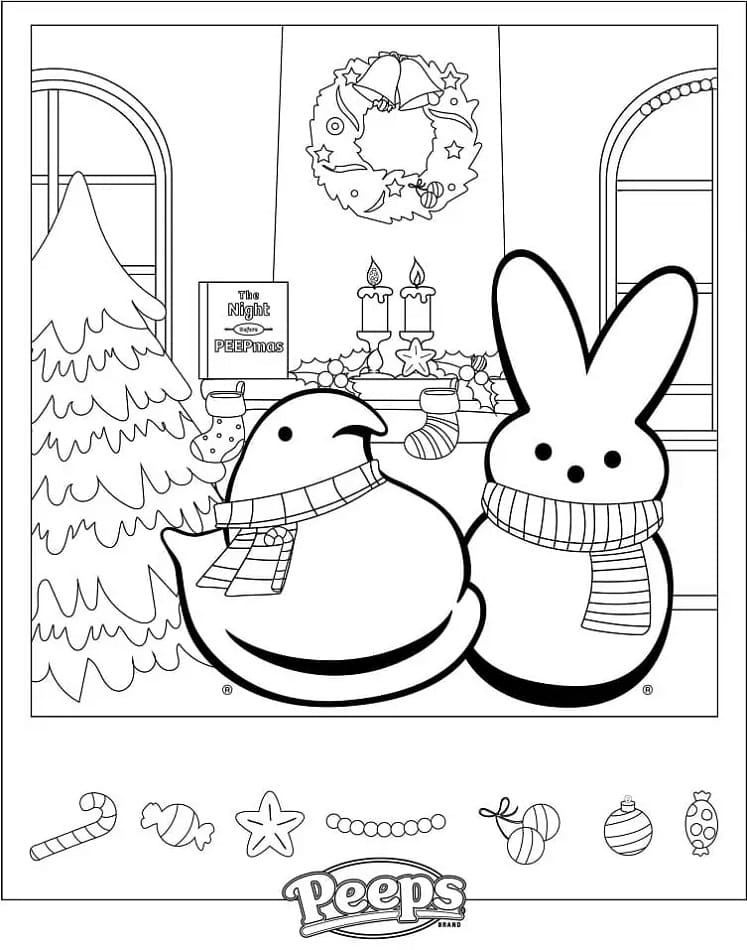 Christmas Peeps Printable Coloring Pages