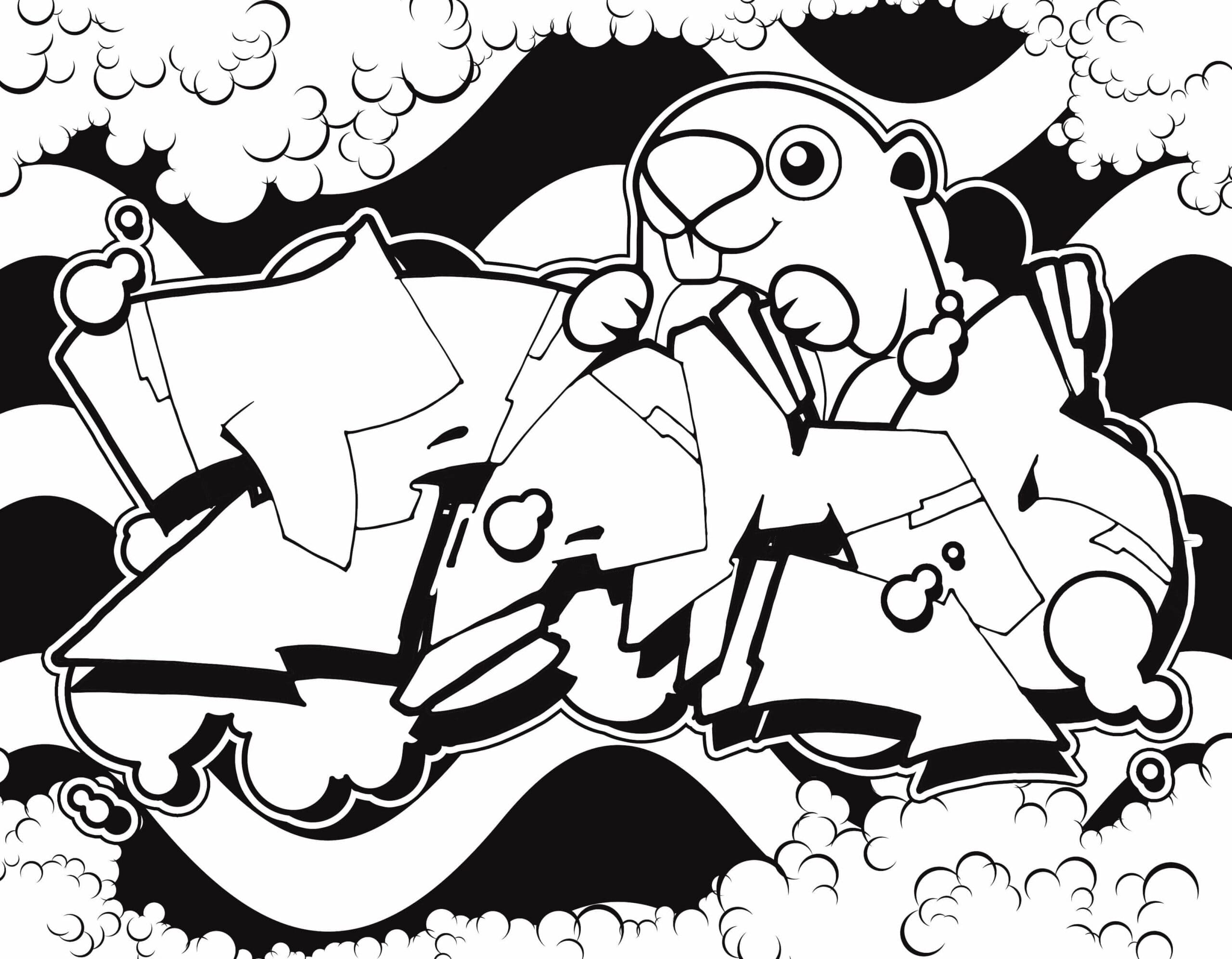 Cool Beaver In Graffiti Printable Coloring Page