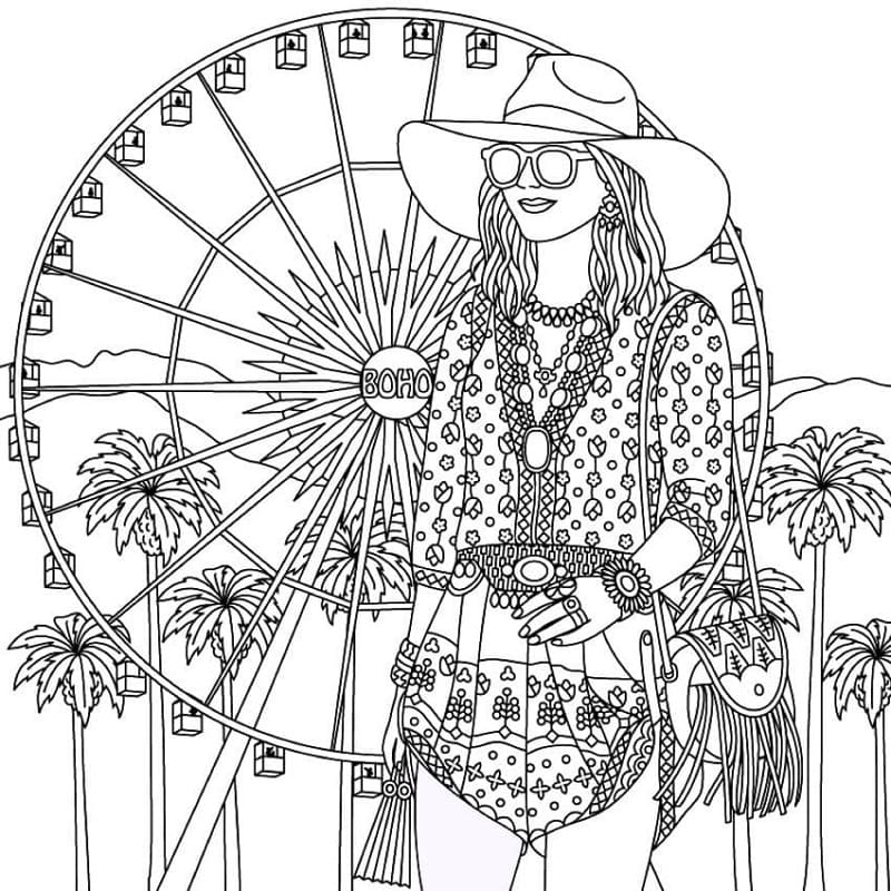 Cool Hippie Girl Printable Coloring Page