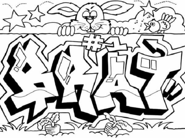 Cool Street Art With A Bunny Printable Coloring Page