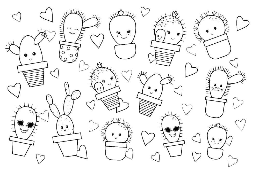 Cute Cacti Printable Coloring Page