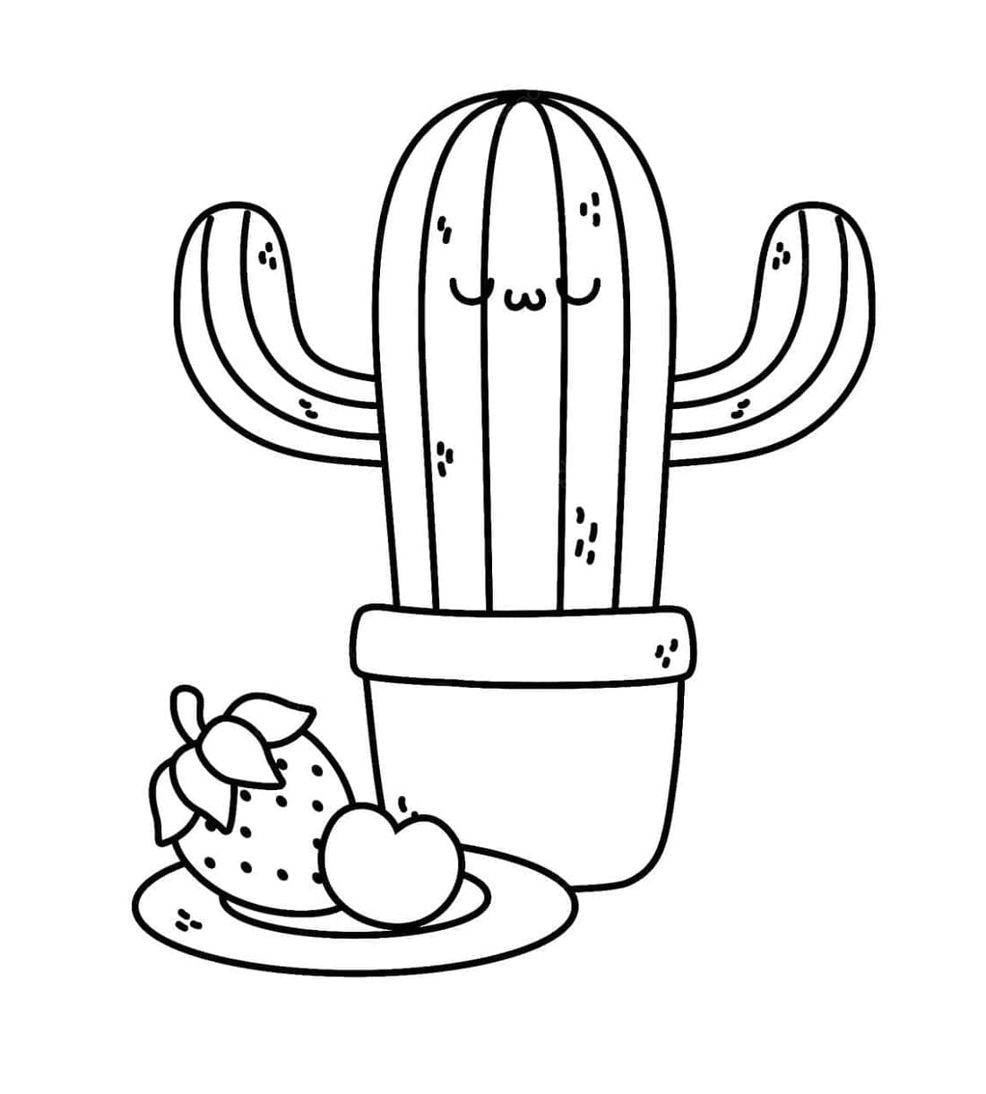 Cute Cactus and Fruits Printable Coloring Page