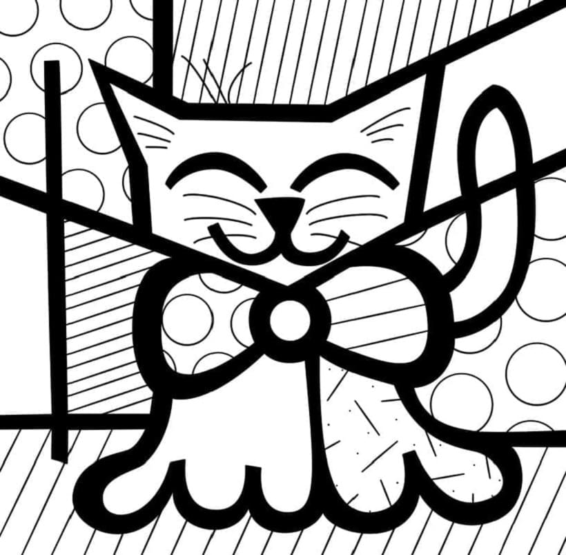 Cute Cat by Romero Britto Printable Coloring Page