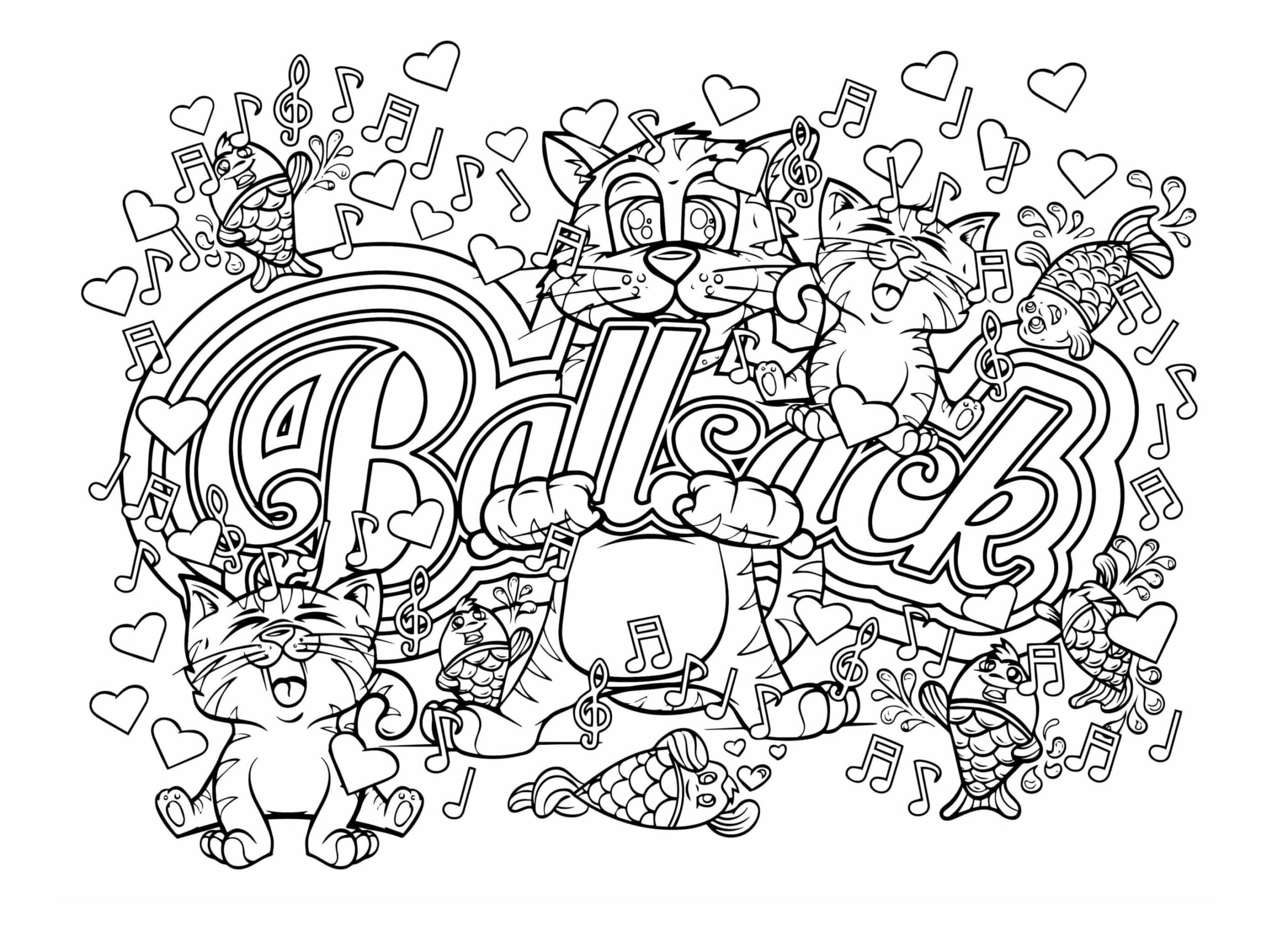 Cute Graffiti With Cats Printable Coloring Page