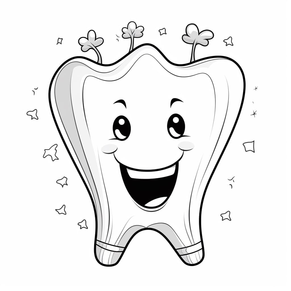 Cute Happy Tooth Printable Coloring Page