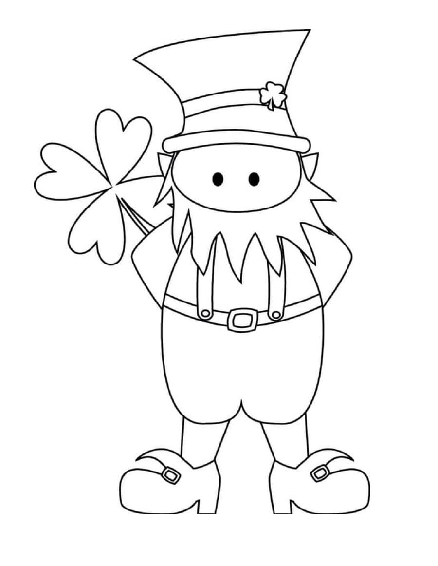 Cute Leprechaun holding Shamrock Printable Coloring Page