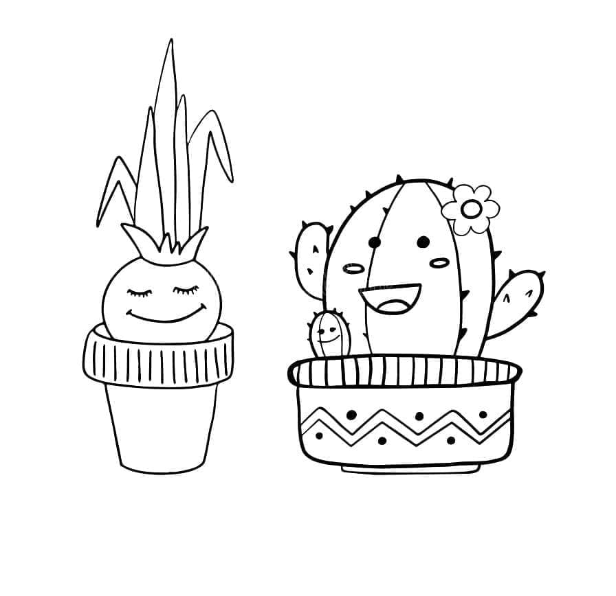 Cute Onion and Cactus Printable Coloring Page