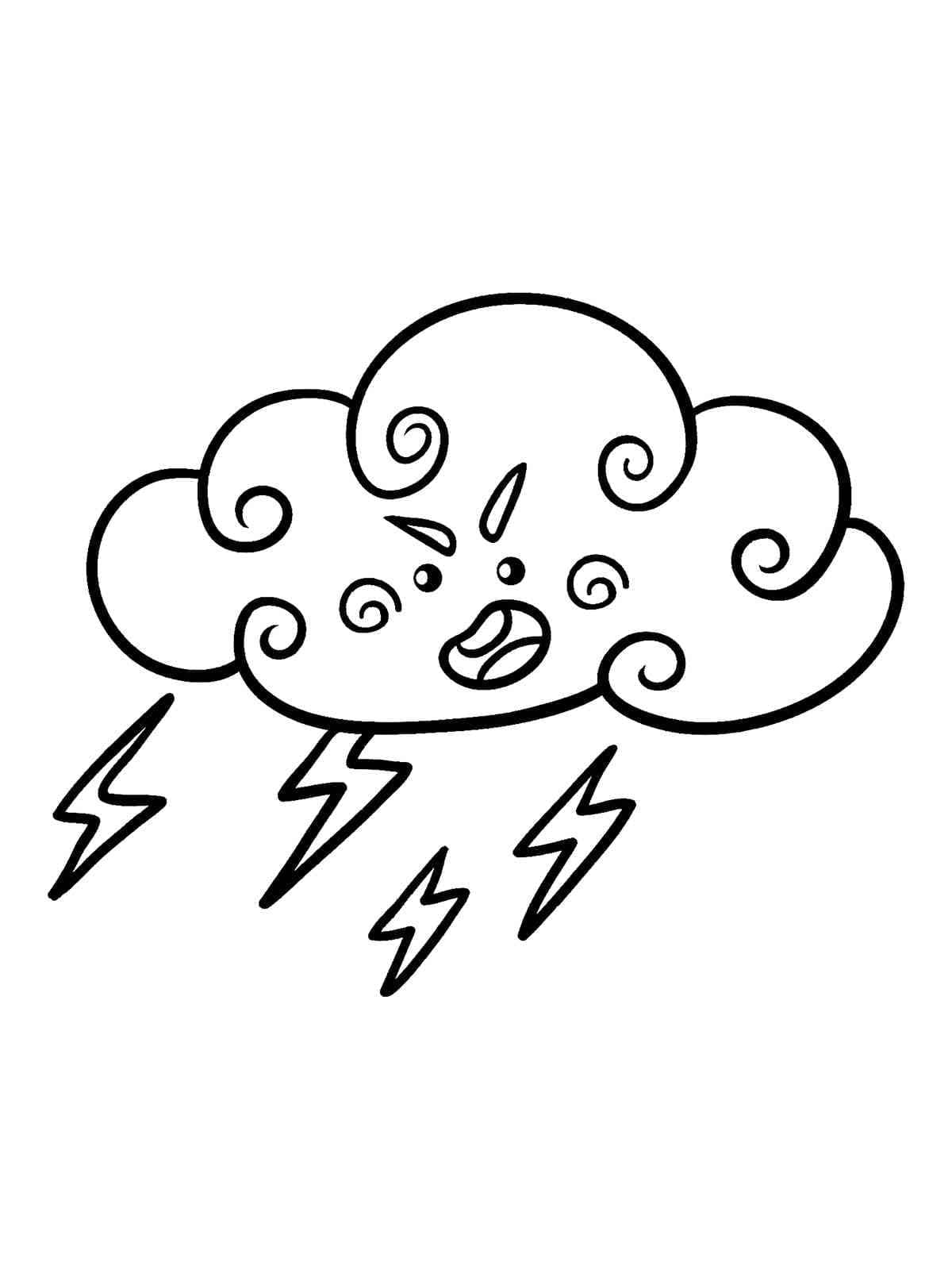 Cute Thunder and Lightning Printable Coloring Page