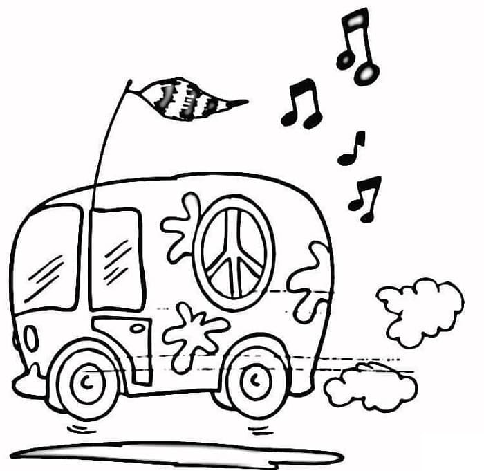 Free Hippie Van Printable Coloring Page