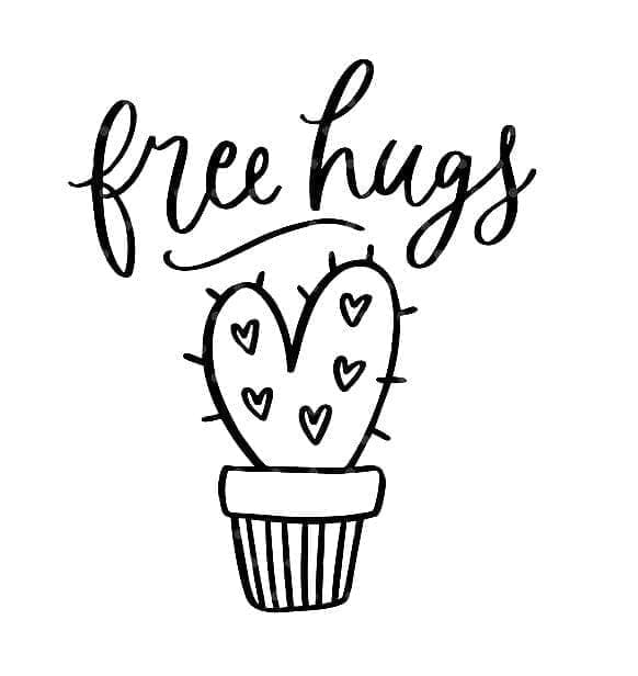 Free Hug Cactus Printable Coloring Page