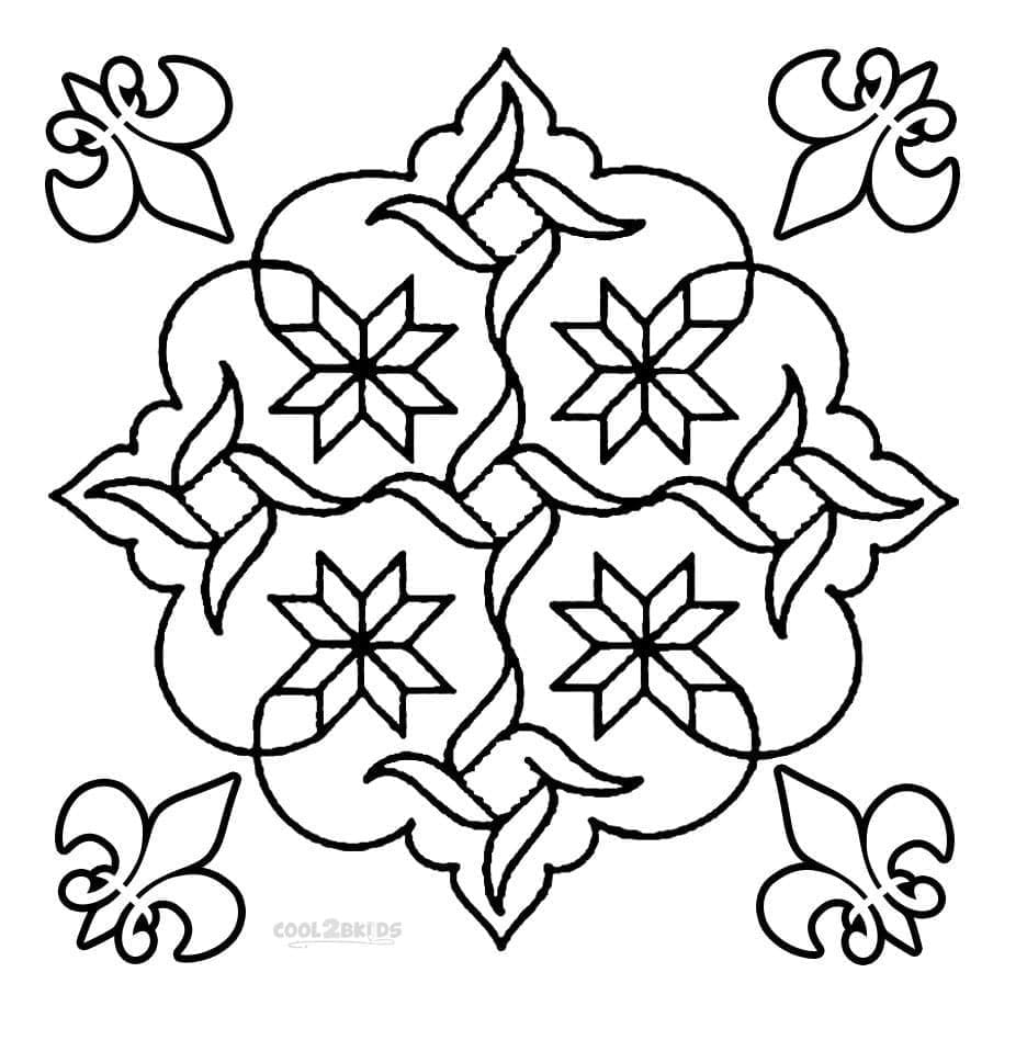 Free Rangoli Design Printable Coloring Page