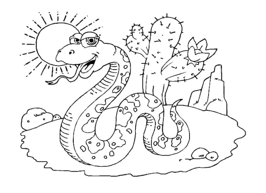 Funny Snake and Cactus Printable Coloring Page