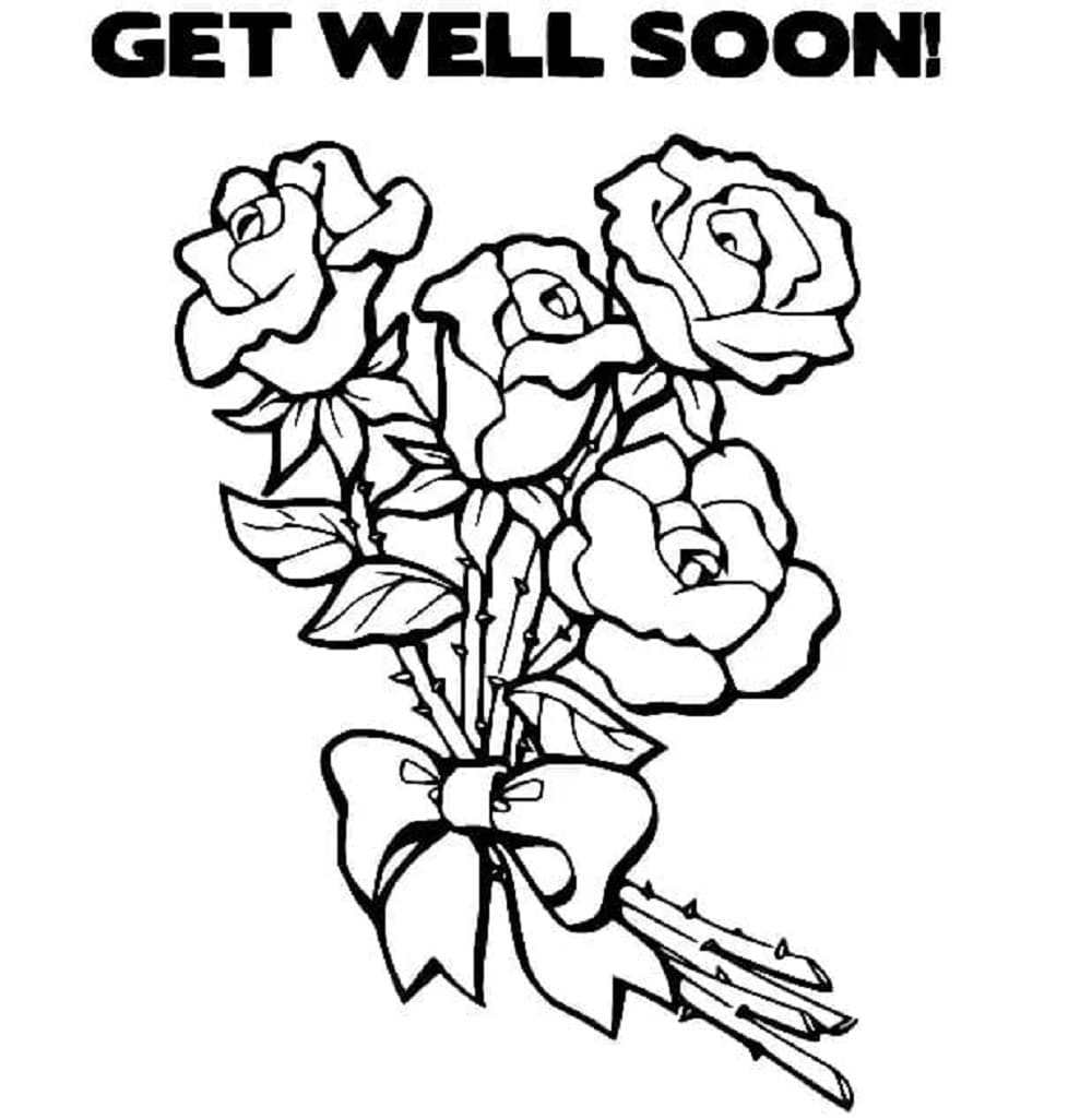 Get Well Soon with Flowers Printable Coloring Page