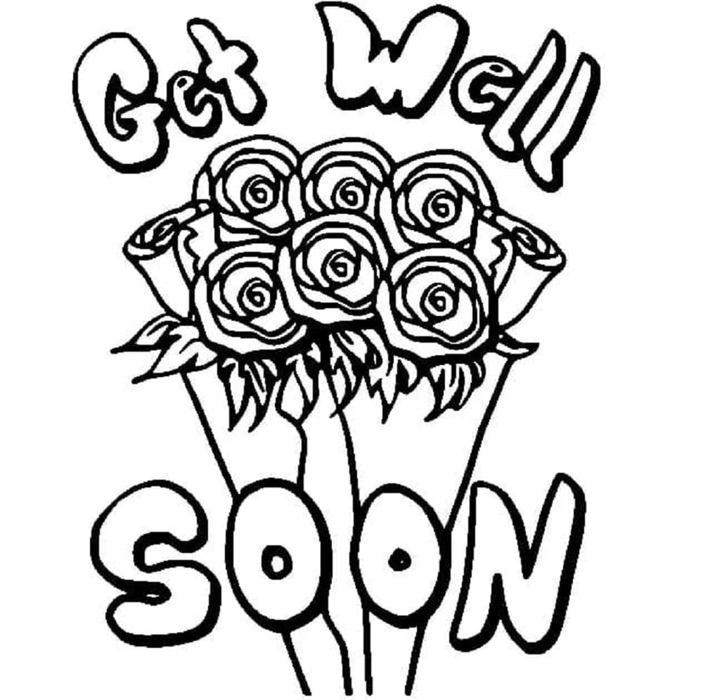 Get Well Soon with Roses Printable Coloring Page