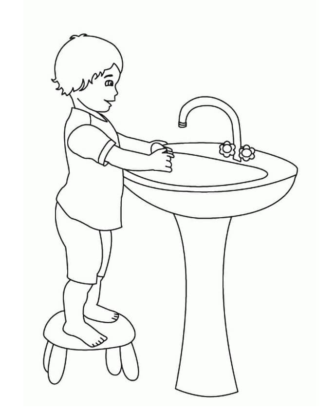 Hand Washing Boy Printable Coloring Page