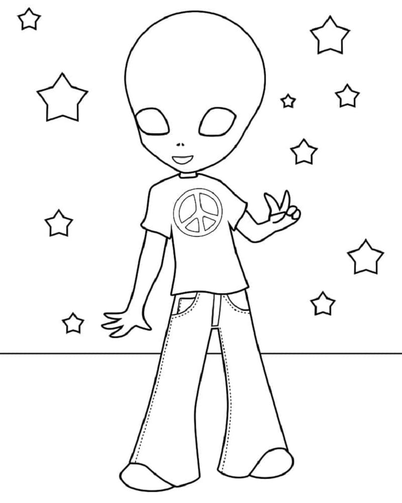 Hippie Alien Printable Coloring Page