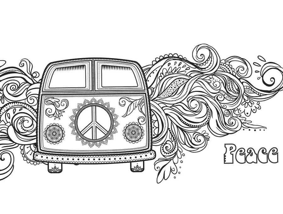 Hippie Car Printable Coloring Page