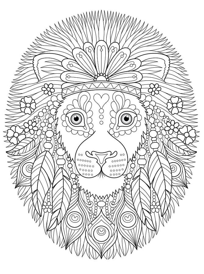 Hippie Lion Printable Coloring Page