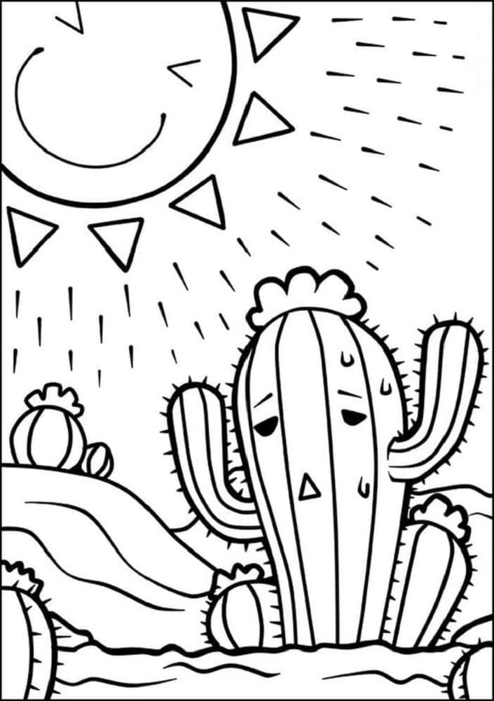 Hot Cactus Printable Coloring Page