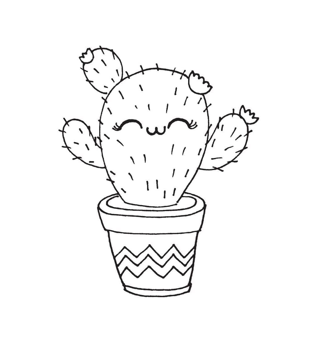 Kawaii Cactus Printable Coloring Page