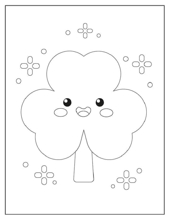 Kawaii Shamrock Printable Coloring Page