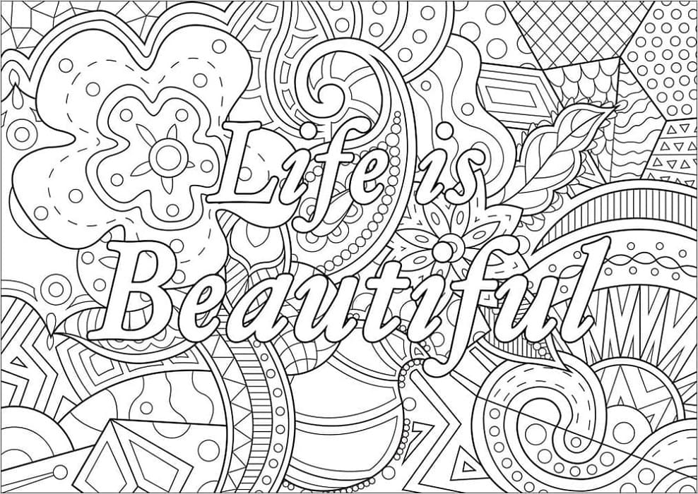 Life is Beautiful Think Positive Printable Coloring Page