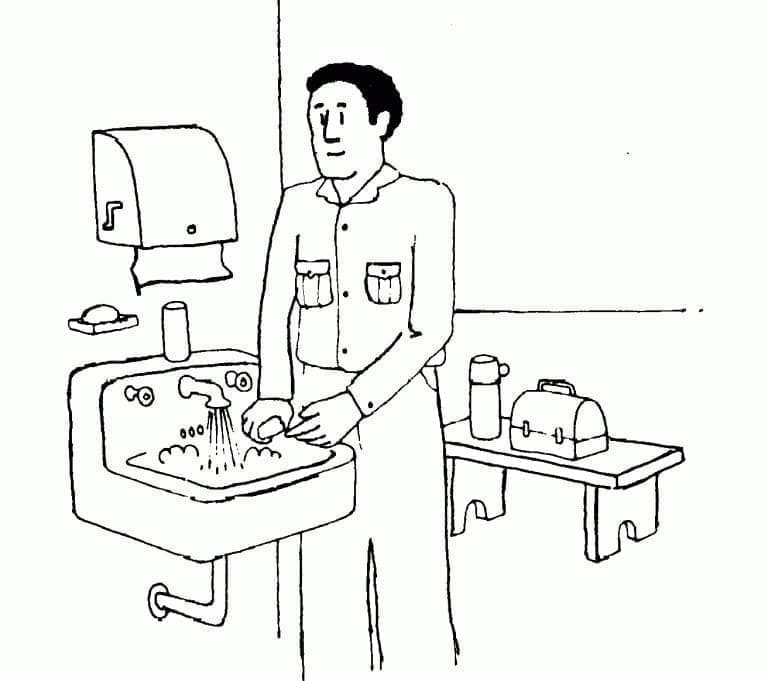 Man is Washing Hands Printable Coloring Page