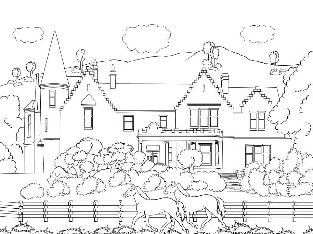 Mansion Free for Kids Printable Coloring Page