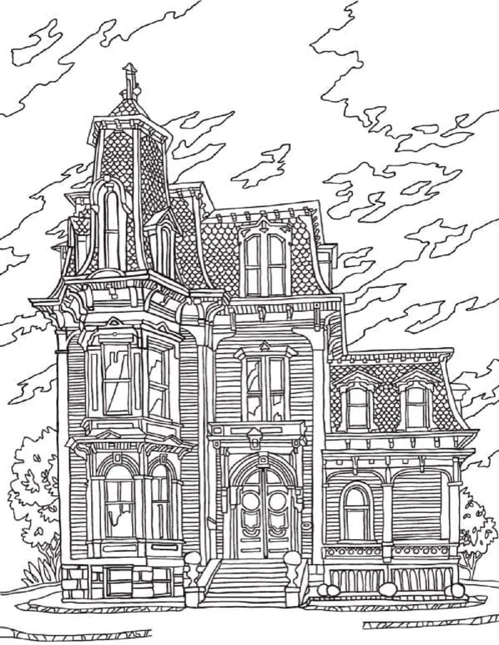 Mansion for Kids Printable Coloring Page