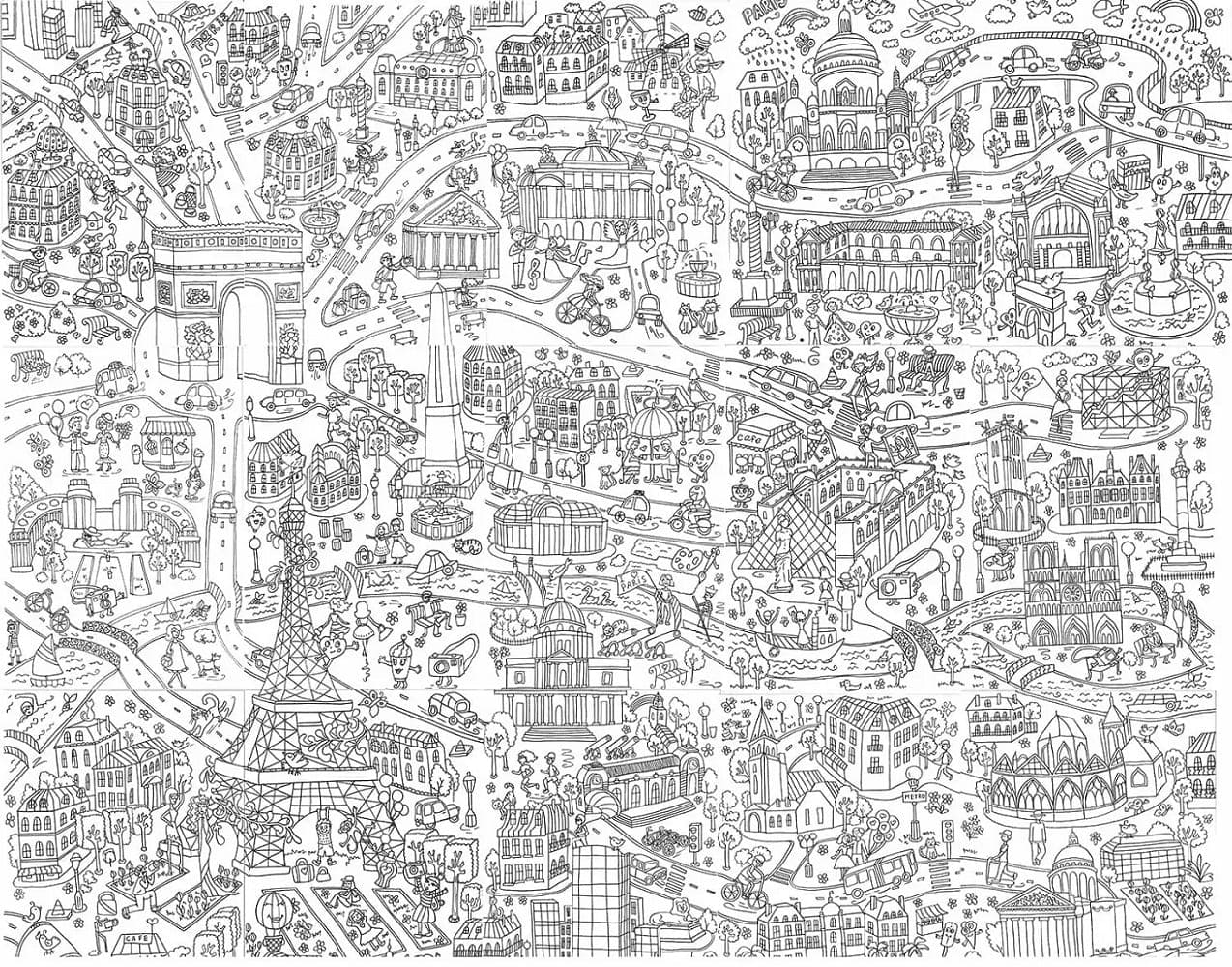 Paris Giant Poster Printable Coloring Page