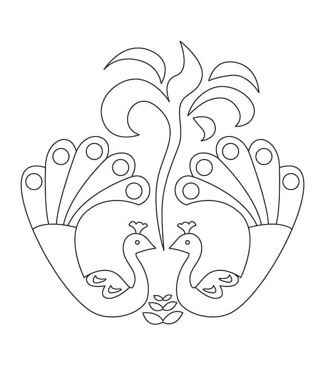 Peacock Rangoli Printable Coloring Page