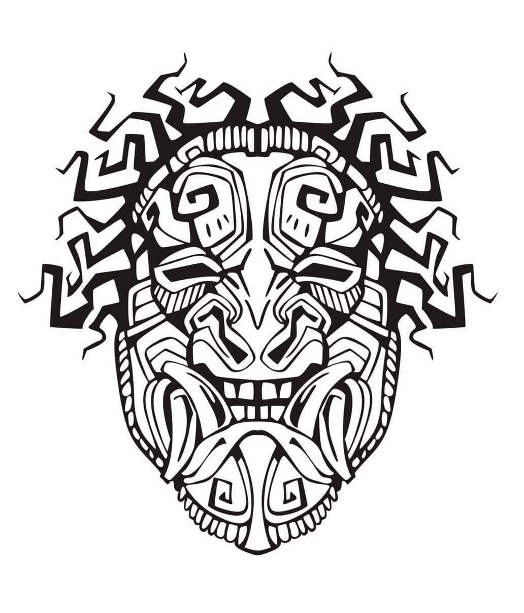 Print Adult Mask Mayan Coloring Page