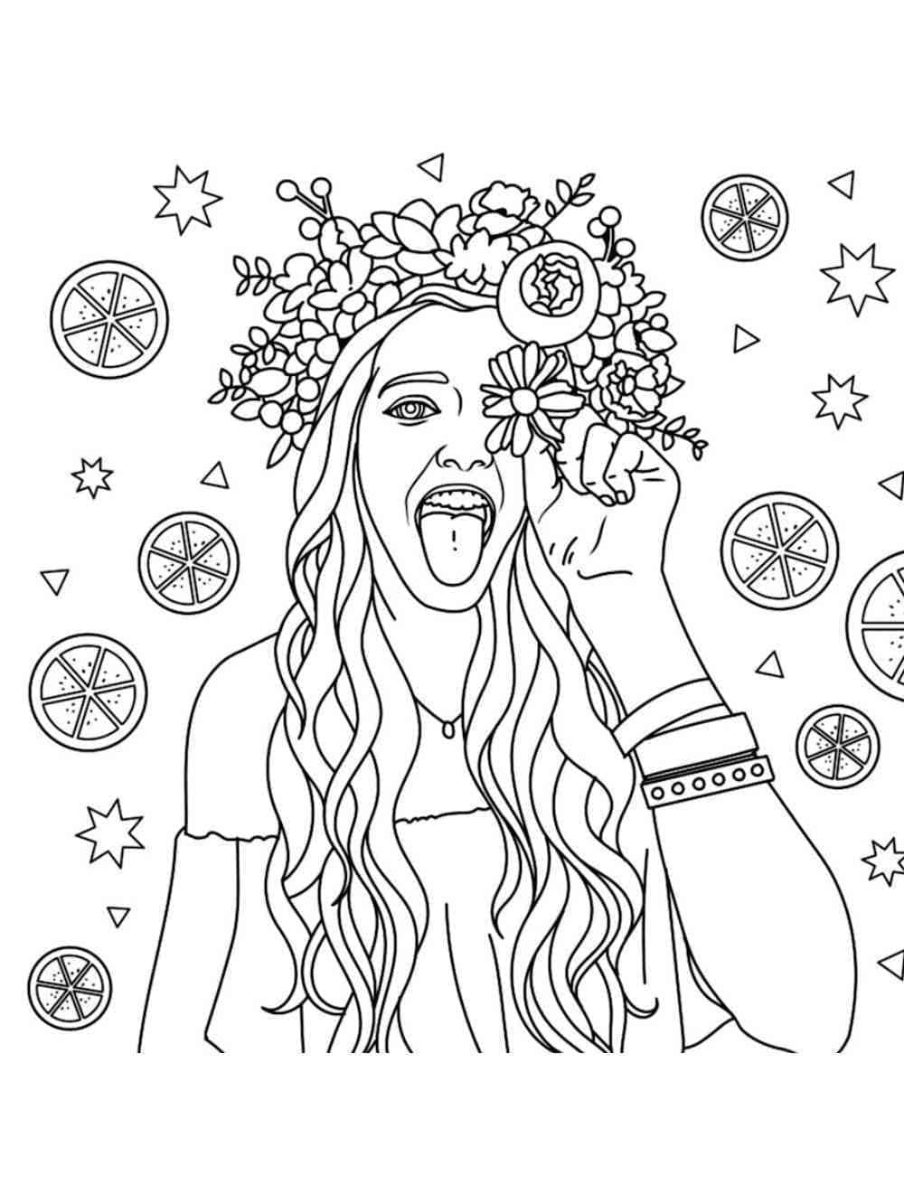 Print Awesome Hippie Girl Coloring Page