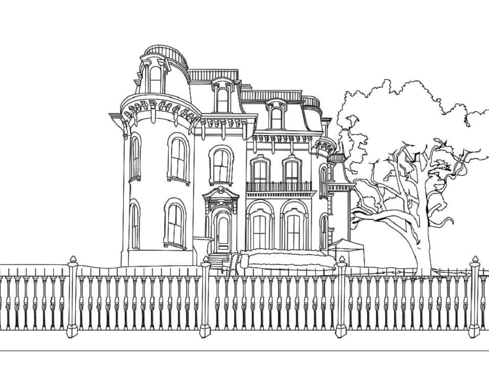 Print Beautiful Mansion Coloring Page