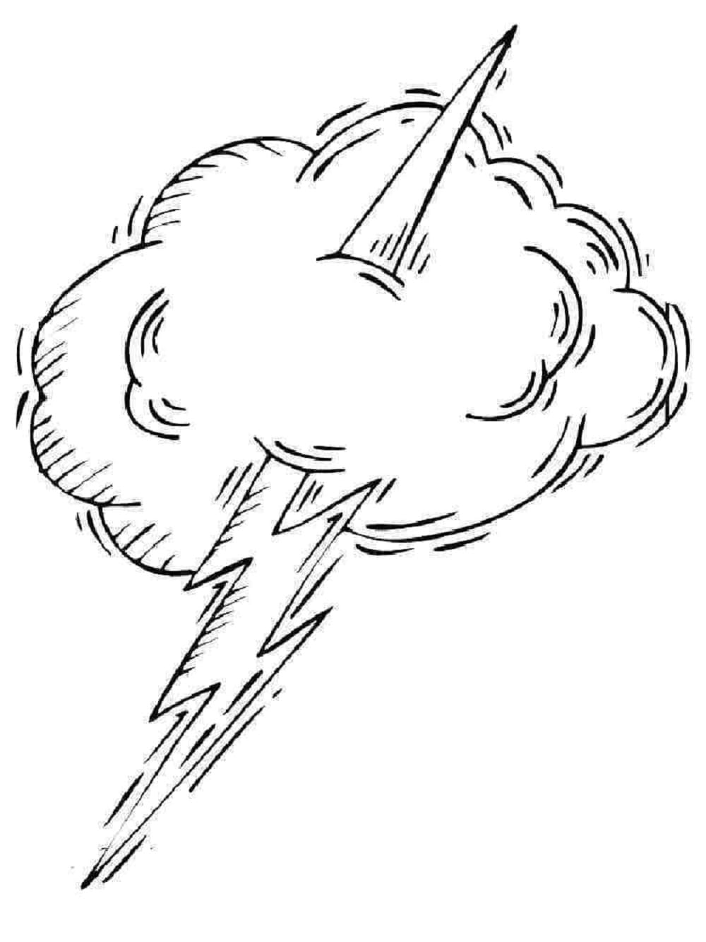 Print Cloud and Lightning Bolt Coloring Page