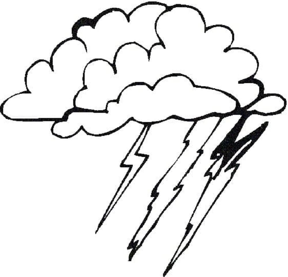 Print Clouds with Lightning Bolts Coloring Page