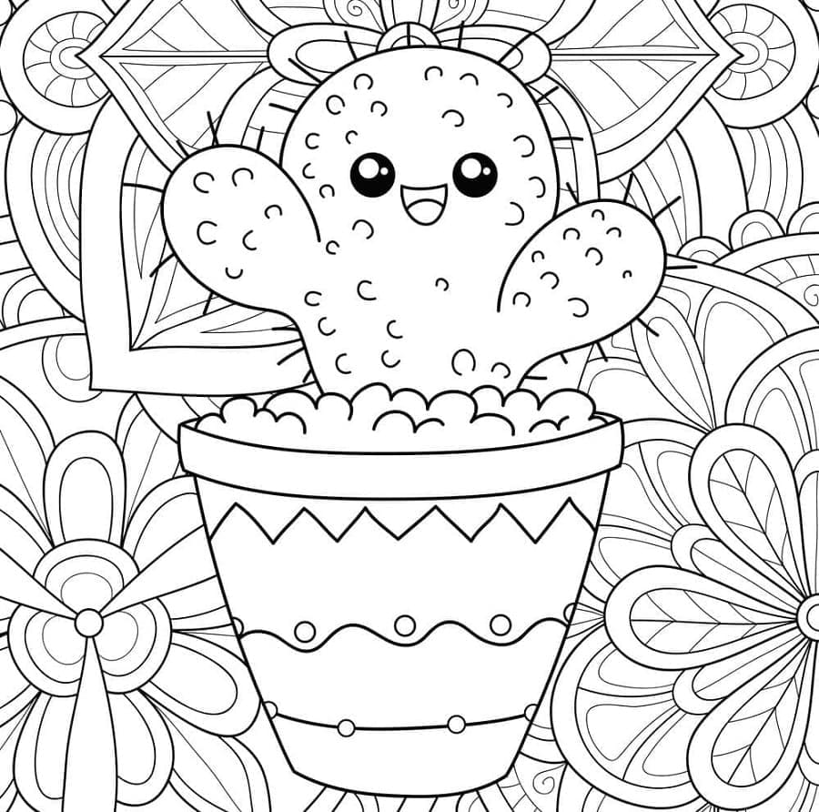 Print Cute Cactus Coloring Page