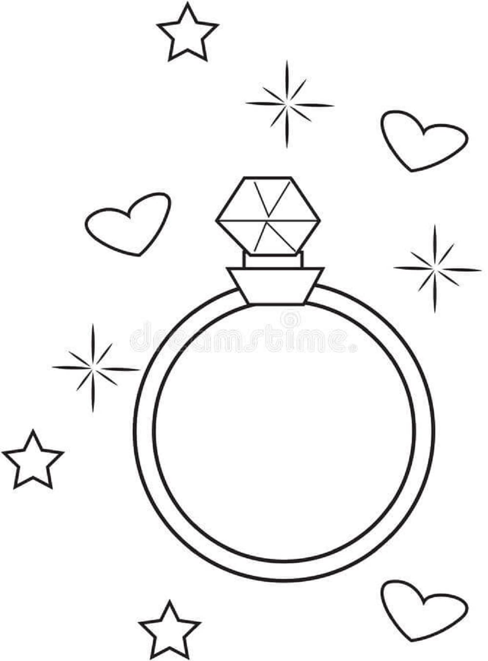 Print Diamond Ring with Stars and Hearts Coloring Page