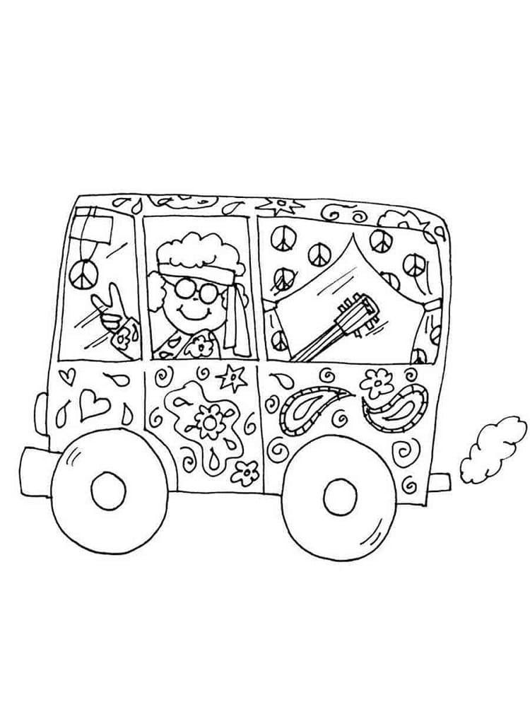 Print Driving Hippie Van Coloring Page