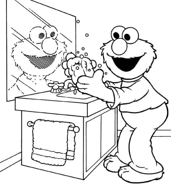 Print Elmo is Washing His Hands Coloring Page