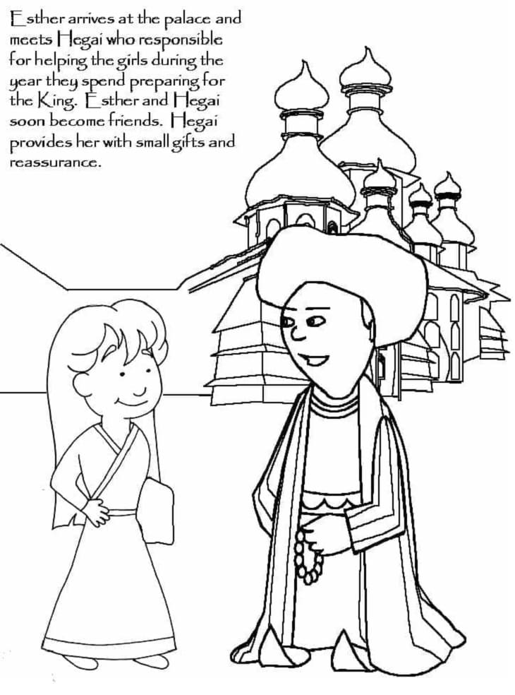 Print Esther and Hegai Coloring Page