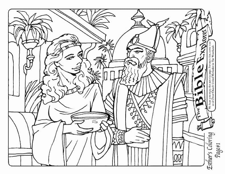 Print Esther and King Xerxes Coloring Page