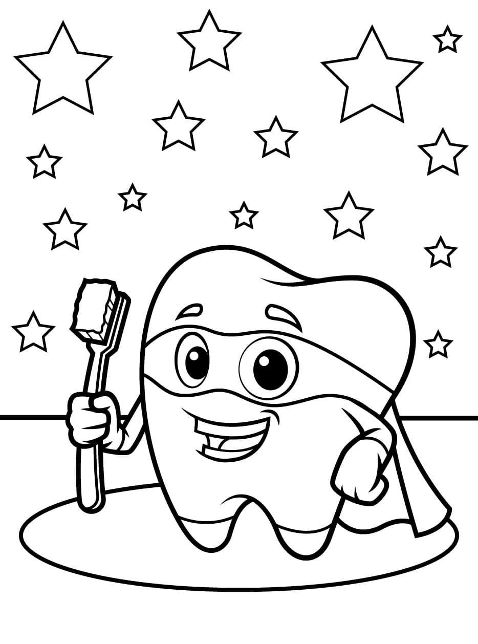 Print Fun Super Tooth With Stars Coloring Page